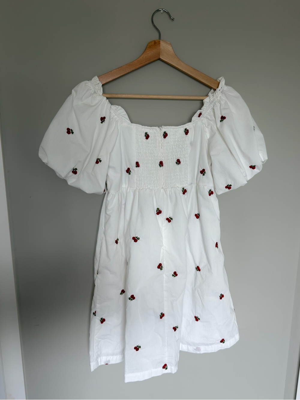 Altar’d State White Cherry Poplin Mini Dress Puff Sleeve Size S Cottagecore - Picture 7 of 9